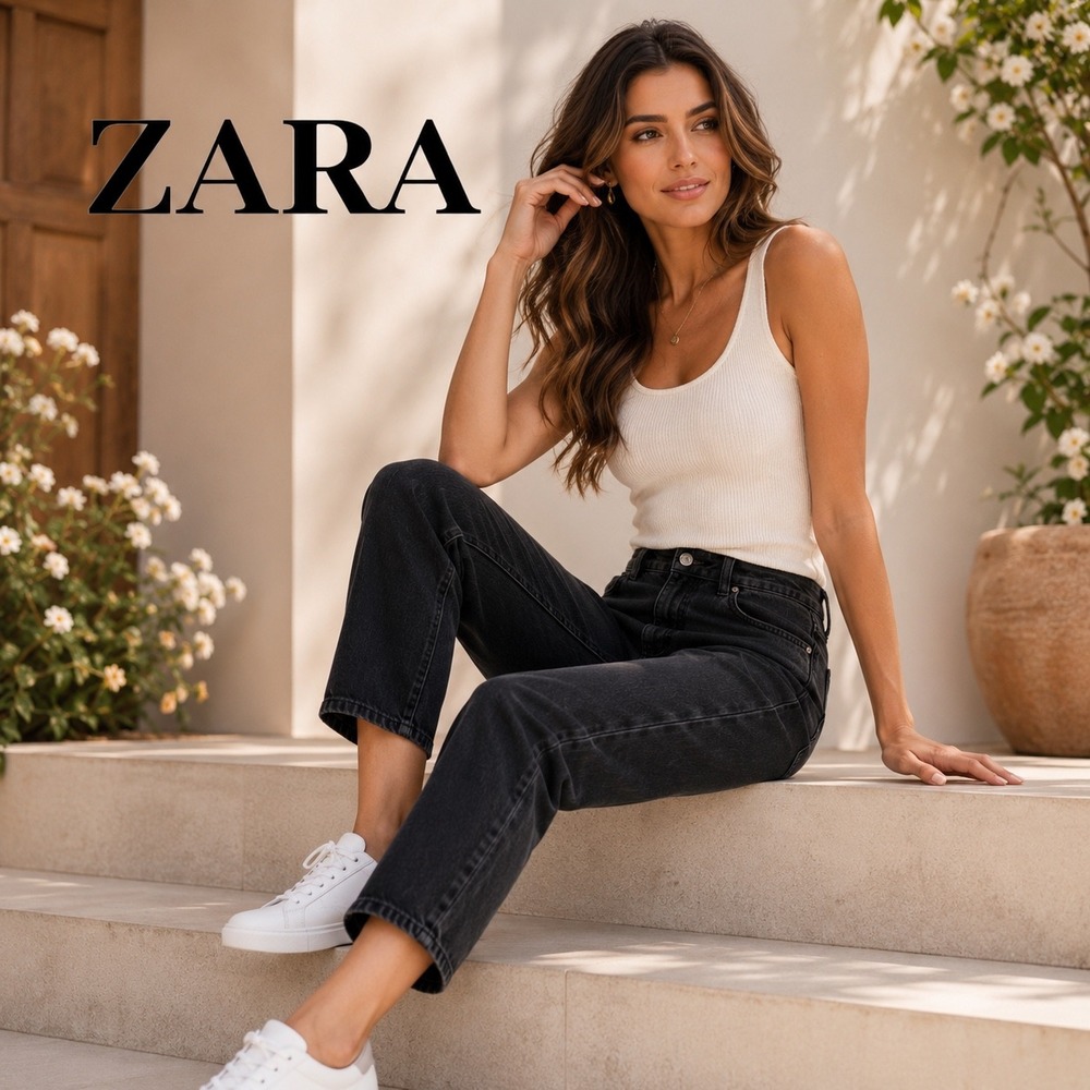 Zara Womens High Waisted Mom Jeans Washed Black Denim Straight Leg Size 4 EUR 36